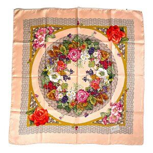 Vintage Gucci Silk Scarf – Floral Wreath on Wicker Motif